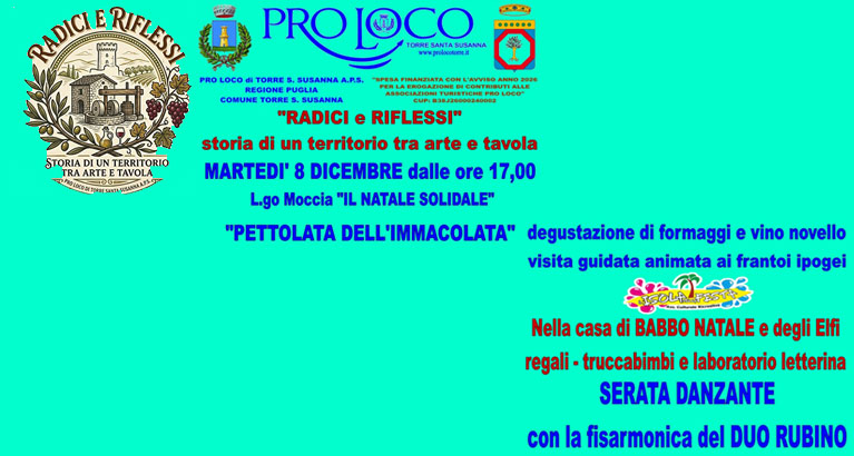 Torre Santa Susanna<br>08 dicembre 2026 – L.go Moccia<br>Pro Loco Torre: “Festa dell’Immacolata”